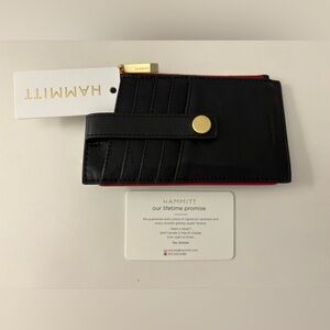 Hammitt Black Leather Card Wallet with Red Edge and Gold Hardware